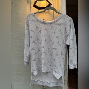 Rebellious One White Knit Hi-Lo Eiffel Tower Sweater 3/4 sleeve size medium